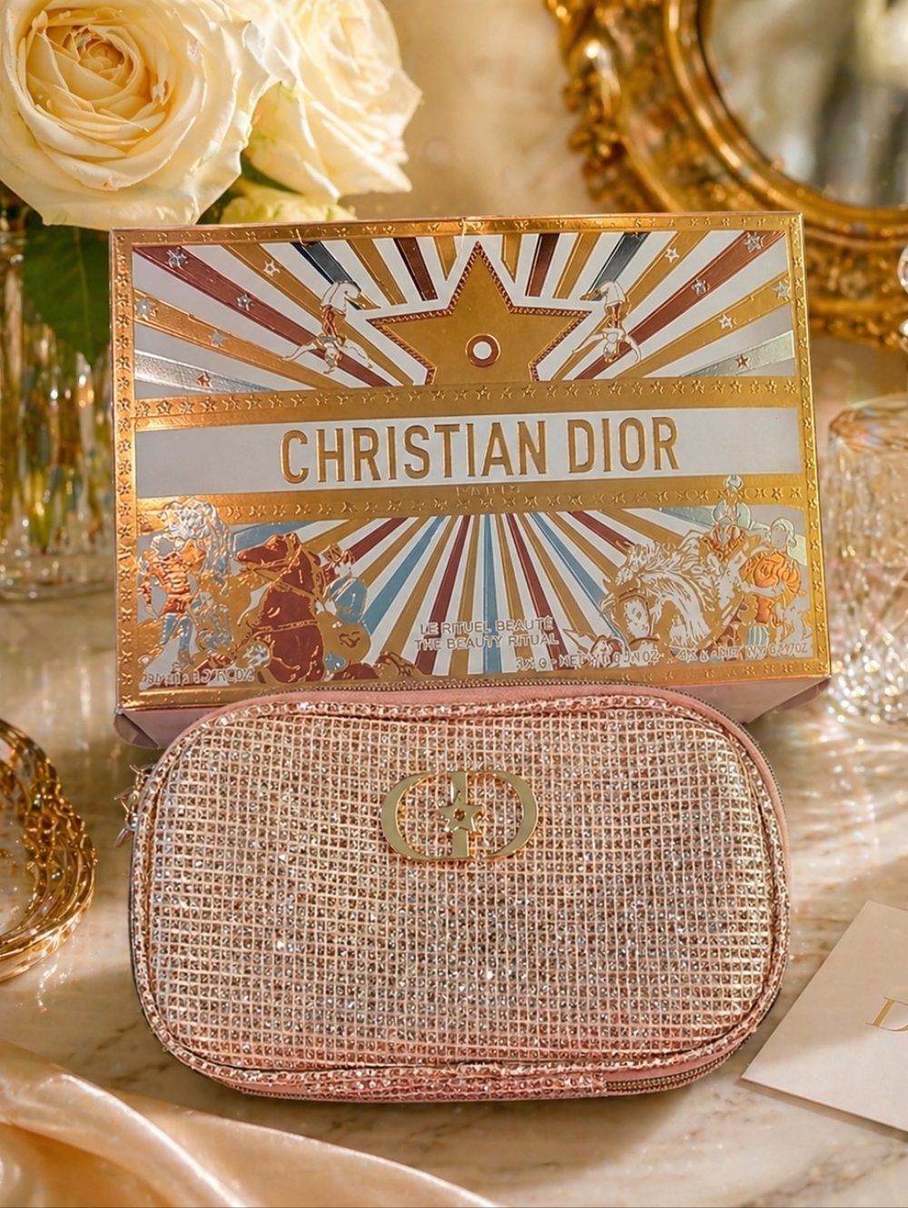 Christian Dior Gold limited edition cosmetic Bag New with Dior Box